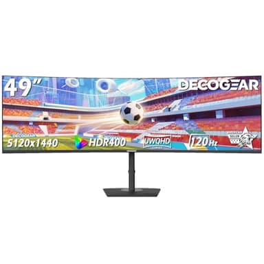 Deco Gear 49 Inch Curved Monitor, 5K2K Ultrawide WDQHD Screen 5120×1440, R1500, HDR400, 120Hz, 32:9 VA Panel, USB-C 65W PD, Adaptive Sync, PBP/PIP, KVM Switch, Built-in Speakers & Ergonomic Stand