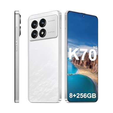 TOLLSEOOP K70 5G Unlocked Cell Phones 2026 Android 13 Unlocked Phones 6.8" HD Screen 8GB+256GB 8-Core Android Phones 6800mAh Battery Standby 24MP+50MP Camera 5G Dual SIM Unlocked Smartphones(White)