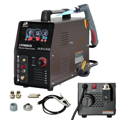LOTOS Apex LTP5600CD Plasma Cutter with Built-In Air Compressor, 56A, 5/8" Clean (3/4" Sever), Drag-Cut Ready, Non-Touch Pilot Arc, App-Style LED Panel, Upgraded Torch, 1/2" Max with Internal Air