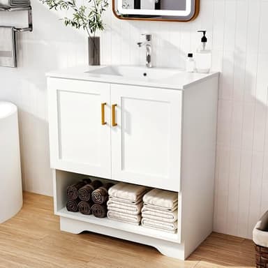 LDarqeer 24/30/36 Inch Bathroom Vanities - Easy-to-Install Bathroom Vanities - Modern-Style Vanities with Sink - Bathroom Storage Cabinets, Suitable for Homes & Apartments & Bathrooms & Patios (White)