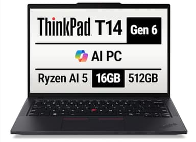 Lenovo 2025 ThinkPad T14 Gen 6 Co-Pilot+ Laptop - AMD Ryzen AI 5 PRO 340, 14” WUXGA 1920x1200 400 Nits Display, 16GB Ram, 512GB SSD, 5MP RGB Cam, FP Reader, Backlit KYB, Windows 11 Pro - 21QJ00CQUS
