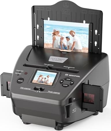 Digital Photo Scanner Slide Scanner Converts 35mm/135 Film Negatives and 3R/4R/5R Photos to 22MP Digital Images, Film Scanner for Old Photos/Slides/Business Cards, with 2.4" LCD & 4GB SD Card