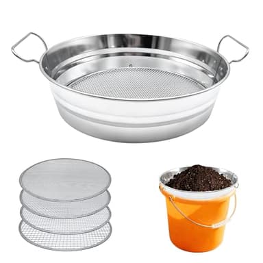 Soil Sifter for Gardening with Handles, Rock Sifter Fits 5 Gallon Bucket with 4 Replaceable Screens, Compost Sifter Dirt Sifter, Captures Dirt Rocks Sawdust