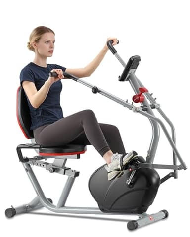 ECHANFIT Recumbent Exercise Bike with Arm Exerciser for Home - Elliptical Recumbent Cross Trainer with Backlit Display, Pulse Sensor, 8-Level Magnetic Resistance, 380LBS Weight Capacity