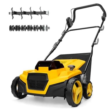 40V 15" Brushless Cordless Electric Dethatcher and Scarifier Compatible with Dewalt 20V Battery(Tool Only), w/12Gal Thatch Collection Bag, 5-Depth Adjustment, Quick-Fold, Walk Behind for Lawn Care