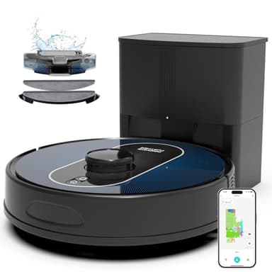 Bagotte Robot Vacuum and Mop Combo, 6000Pa Robotic Vacuum with Mapping, Self-Emptying Station for 90 Days Hands-Free, LiDAR Navigation, Wi-Fi/App/Alexa Voice Control, for Carpets & Hard Floors