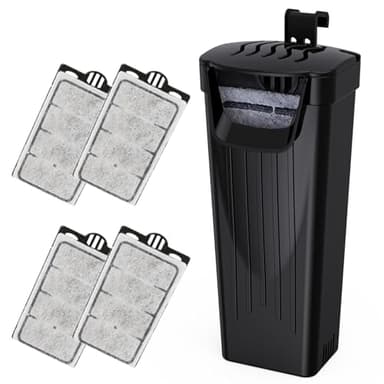 Moonorange Aquarium Power Filter(3.5W), Turtle Tank Filter, Silent Low-Water Filter for Small Fish Tank, Reptile Tank Up to 15Gallon, with 4pcs Cartridges.(Black)