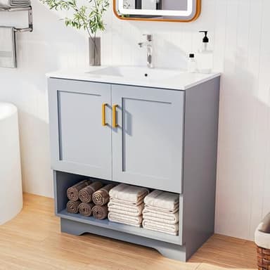 LDarqeer 24/30/36 Inch Bathroom Vanities - Easy-to-Install Bathroom Vanities - Modern-Style Vanities with Sink - Bathroom Storage Cabinets, Suitable for Homes & Apartments & Bathrooms & Patios (Grey)