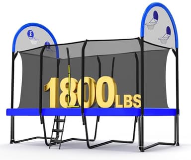 Zupapa 1800LBS Weight Capacity Rectangle Trampoline 10x17FT 9X15FT 8X14FT Outdoor Square Gymnastics Trampolines with Basketball Hoops for Kids Adults Long Large Big Rectangular Tumbling Trampolin
