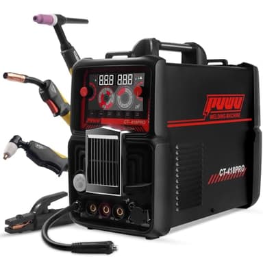PUWU Plasma Cutter Welder Combo Gas MIG/Gasless MIG/HF TIG/Stick/CUT 5 in 1 Aluminum Welding Machine with 110V/220V Dual Voltage Multi Process Welder