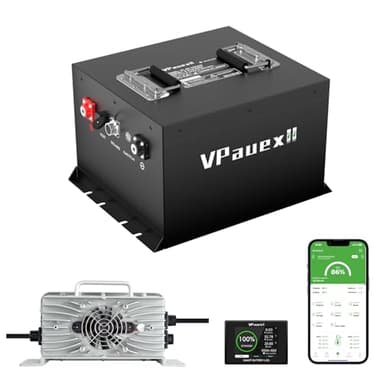 VPauexii 48V 105Ah Mini Lithium Golf Cart Battery,48V Golf Cart Batteries with 22A Lithium Charger,Built-in 200A BMS,Metal Casing,Supports Mobile APP,Touch Monitor,6000+ Cycles,Peak Current 1000A