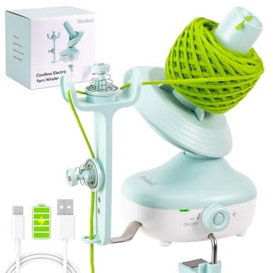 Etcokei Cordless Yarn Winder, 2H Running Time Rechargeable Electric Yarn Cake Winder with 2200mAh Battery, Compact Yarn Winder for Crocheting Auto Yarn Spinner, Ideal Helper for Craft Lovers(Mint)