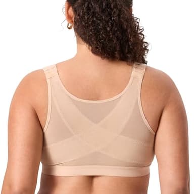 DELIMIRA Women's Posture Bra Front Closure Lightly Padded Plus Size Wireless Full Coverage No Underwire Bras Beige 44C