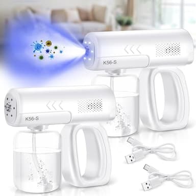 Mysora 2 Pack Rechargeable Nano Spary Gun Wireless Disinfectant Fogger Machine Handheld Electric Sanitizer Atomizer Portable Barber Mist Sprayer Nano Steam Gun with Blue Light for Home Office Garden