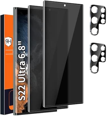 [2+2 Pack] Galaxy S22 Ultra Privacy Screen Protector, 9H Tempered Glass, Ultrasonic Fingerprint Support, 3D Curved, HD Clear Anti-Spy Film for Samsung S22 Ultra 5G Glass Screen Protector