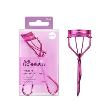 Real Techniques Miracle Eyelash Curler, Gentle Lash Tool for Lifted Lashes, Use with Mascara for Extra Volume, Travel-Size Lash Curler, Comfort Grip & Pinch-Free Design, Pink, Cruelty-Free, 1 Count