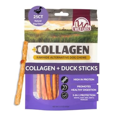 Wild Eats Real Duck Collagen Bully Sticks for Dogs (25 Pack,5 Inch) Long Lasting Dog Chews No Hide Dog Treat Bully Stick Alternative, Rawhide Free, Grain Free, High Protein
