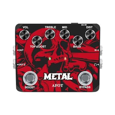 AFOT Heavy Metal Distortion Guitar Pedal, Realize the Sounds of Metal, Rock and Punk, Muff Top Boost Distortion Guitar Effect Pedal with 80s or 90s Metal Sounds and Earphone Useable Output Ture Bypass