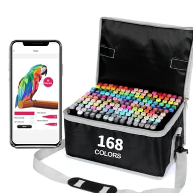 Vokiuler 168 Colors Alcohol Markers, Art Markers for Artists with Coloring App, Dual Tip Marker for Adult Painting Sketching Drawing with Travel Case Great Gift Idea
