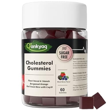 Cholesterol Lowering Gummies, Plant Sterols & Stanols Supplement, LDL Cholesterol Lowering with Red Yeast Rice, Citrus Bergamot and CoQ10 for Women & Men, Sugar Free, 60 Counts