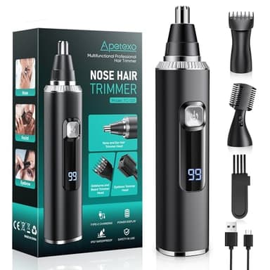 Apetexo Nose Hair Trimmer for Men and Women, Type-C Rechargeable Precision Groomer with Double-Edged Blades, Painless & IPX7 Waterproof Design for Nose, Ears, Eyebrows and Facial Hair