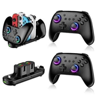 Switch Controllers 2 Pack with Charging Dock, Switch 2 Controller for Nintendo Switch/Switch 2/Lite/OLED, Wireless Switch 2 Pro Controller with RGB/Wake up/6-Axis Gyro/Dual Vibration/Turbo/Screenshot