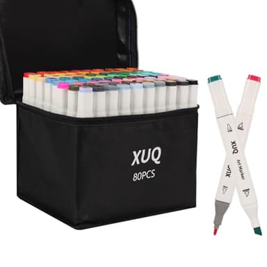 XUQ Alcohol Markers, 80 Colors Dual Brush Tip Permanent Art Markers, Coloring Marker, for Book Painting Card Making, Christmas gift for Adults Great Value Pack for Beginners