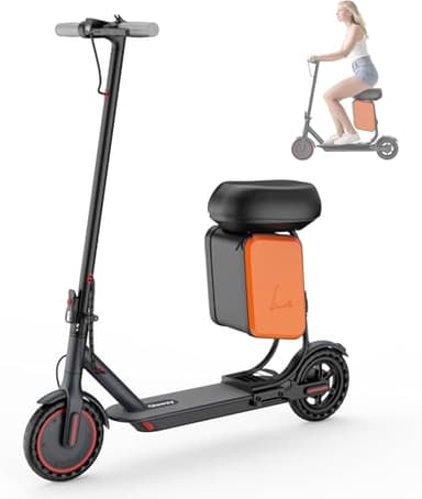 Qlaway Electric Scooter for Adults with Seat Box, 8.5'' Solid Tires, 19MPH, 350W Powerful Motor, 22 Miles Range, Folding Commuter Escooter with Dual Suspension and Dual Braking, APP Control - Black