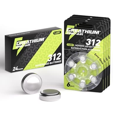 Greathium Hearing Aid Batteries Size 312, 24 Pack, 1.45v Zinc Air, Easy Open Packaging & Longest Lasting