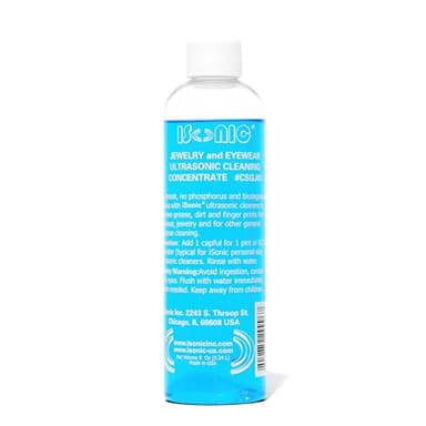 iSonic Ultrasonic Jewelry & Eyeglass Cleaner Solution Concentrate - Professional Cleaning Liquid for Ultrasonic Machine - Clean Gold, Silver, Diamond, Watch, Glasses, Eye Wear, 8-oz