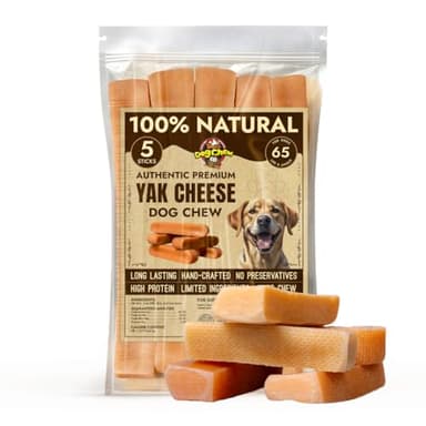 Tibetan Dog Chew Yak Cheese Sticks - Natural Handmade Treats for Large Dogs, Long-Lasting, Easy to Digest with No Additives, Rawhide, Grains, or Gluten, Perfect for Aggressive Chewers, 5 Chews