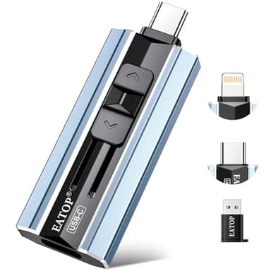 EATOP 512GB Dual Interface Flash Drive, No App Required, Portable USB Storage Memory Stick for iPhone, iPad, Android, PC & Mac – Easily Stores Photos, Videos & Files (Mist Blue)