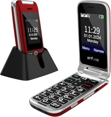 artfone G6 Pro Red - 4G LTE Flip Phone Unlcoked丨Cell Phone for Seniors丨2.4" Dual-LCD丨SOS Button丨Loud Speaker丨Camera丨Charging Dock丨Talking Clock丨Speed Dial丨 Hands-free丨Dumb Phone丨Caller-ID丨Large Fonts