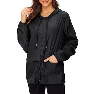 Zando Waterproof Windproof Windbreaker Jacket Women- Packable Raincoats for Women with Hood Black Rain Jacket Lightweight Rain Jackets for Outdoor Travel Hiking Commute Walk Gifts M