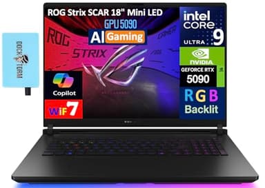 ASUS ROG Strix Scar 18 AI Gaming Laptop 18" 240Hz Mini LED WQXGA Display (Intel Ultra 9-275HX, GeForce RTX 5090 24GB, 64GB DDR5, 4TB PCIe SSD, RGB KB, Win 11 Pro) w/DKZ USB Port Expander