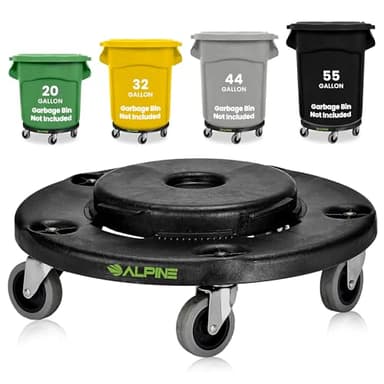 Alpine Rolling Brute Trash Can Dolly - Trash Can Dolly with Wheels/Trash Can Roller Base for Round 20, 32, 44, or 55 Gallon Garbage Bins, Heavy Duty Holds Up to 500lbs (Black)