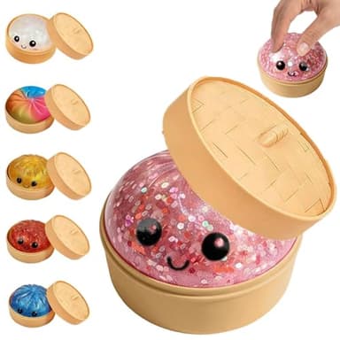 Dumpling Squishies, New Mystery Glitter Dumpling Squishies Box, Colorful Dumplings Stress Balls Fidget Sensory Toy, Soft Squeeze Decompression Dough for Anxiety Relief Fidget (Color A, 1pcs)