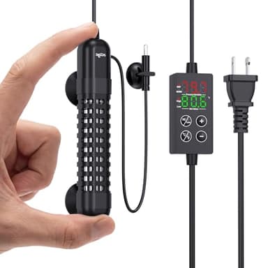 SEAOURA Small Aquarium Heater, 50W Mini Fish Tank Heater 5-10 Gallon, Adjustable Submersible Turtle Betta Heater with External Digital Display Intelligent Safety Protection for Fresh/Saltwater