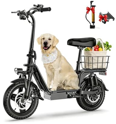 INSDRGN Electric Scooter with Seat for Adults, Peak 1300W Motor, 28-35 Miles Range eScooter, 48V 13Ah Li Battery, 20MPH Foldable Commuter E-Scooter with Basket, Max 330LBS, UL2272 Certified, Ink-Black