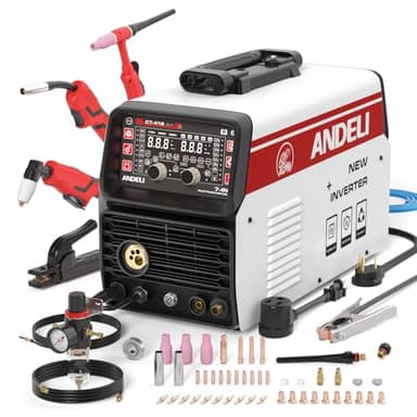 ANDELI 7 in 1 Multi-Process Plasma Cutter Welder Combo, 110/220V Dual Voltage Cutting Welding Machine GAS MIG/FLUX MIG/HF TIG/STICK/COLD/CUT/Aluminum MIG Welder (MCT-418)