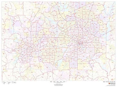 Dallas - Fort Worth, Texas Zip Codes - 48" x 36" Paper Wall Map