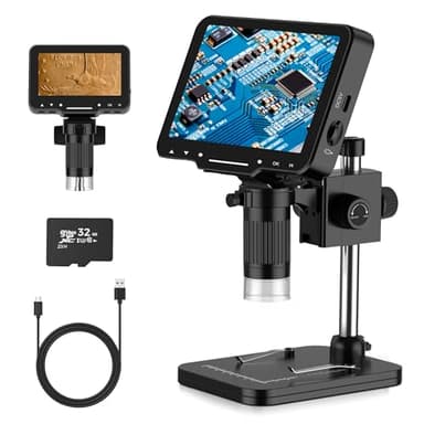 LCD Digital Microscope,4.3 Inch 1080P 10 Megapixels,10MP Camera Video Recorder with HD Screen,1-1000X Magnification Zoom Wireless USB Stereo Microscope Camera,