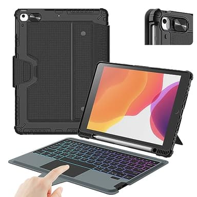 Nillkin iPad 9th Generation (10.2", 2021) Case with Detachable Keyboard, Magic Trackpad, 7-Colors Backlit, Portrait/Landscape Modes, Rugged Keyboard Case with Camera Cover for iPad 8th/7th Gen, Black