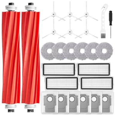 EOVWAEO 26 Pack Accessories for Roborock Qrevo S/Qrevo Pro/Qrevo Plus/Qrevo Maxv Vacuum Robot, Replacement 2 Main Brush 6 Mop Pads 6 Dust Bag 6 Sidebrush 4 Filter 1 Cleaning Brush 1 Screwdriver