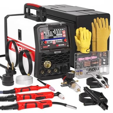 ANDELI Plasma Cutter Welder Combo，Pulse MIG/HF TIG/HF Cut/Stick/Flux Core 6-in 1 Multifunctional Welder，110V/220V Dual Voltage Aluminium MIG Welding Machine,160A MIG/TIG/Stick & 40A Cut