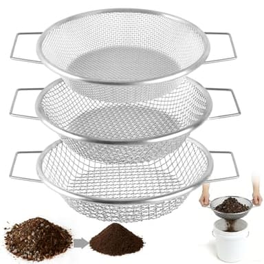 cyrico Soil Sifter for Gardening, 3Pcs Rock Sifter for 5 Gallon Bucket, Heavy Duty Garden Sieve with Handles, 1/4, 1/8, 3/8 Inch Mesh Sifting Screen Pan Tray for Compost, Dirt, Sand, Gravel, Sawdust