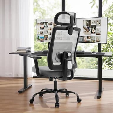 Shintenchi Ergonomic Office Chair, High Back Mesh Desk Chairs with Headrest & Lumbar Support Adjustable, 3-Level Tilt Backrest Comfortable Gaming Chair 330lbs Capacity, Big and Tall Rolling Chairs