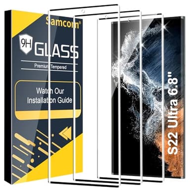 3 Pack Galaxy S22 Ultra Screen Protector, HD Clear Tempered Glass, Fingerprint Unlock, 3D Curved, Scratch Resistant, No Bubble for Samsung Galaxy S22 Ultra 5G Glass Screen Protector