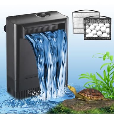 Turtle Tank Filter Aquarium Filter Power Adjustable 20-75 Gal. 290GPH Large Internal Filter 3-Stage Waterfall Bio-Filtration Low Water Level for Freshwater Saltwater Fish Tank Reptile Shrimp Frog