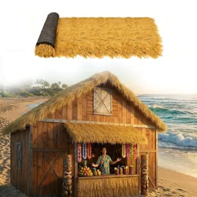 XLX TURF Artificial Thatch Roof for Hawaiian Beach Tiki Party Decorations - Fireproof Wild Mexican Style Artificial Hay Straw Roll Crafts Garden Fence Patio - 20' x 15.74" Duck Blind Grass